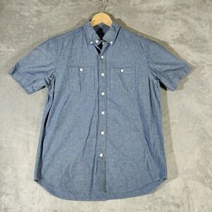 Old Navy Shirt Mens Medium Blue Classic Fit Chambray Short‎ Sleeve Button Up
